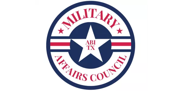 A circular logo resembling a military insignia, featuring a central white star with "ABI TX." The outer ring reads "MILITARY AFFAIRS COUNCIL."
